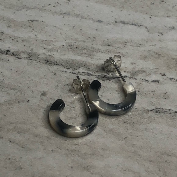 925 Sterling Silver Acrylic Half Hoop Earrings - Picture 2 of 8